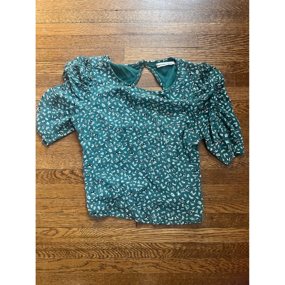 Abercrombie & Fitch Green Floral Puff Sleeve Smocked Open Back Blouse Small